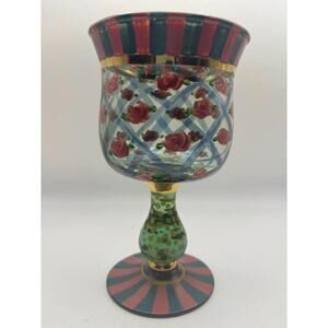 Mackenzie Childs Circus Rose Goblet Glass Retired